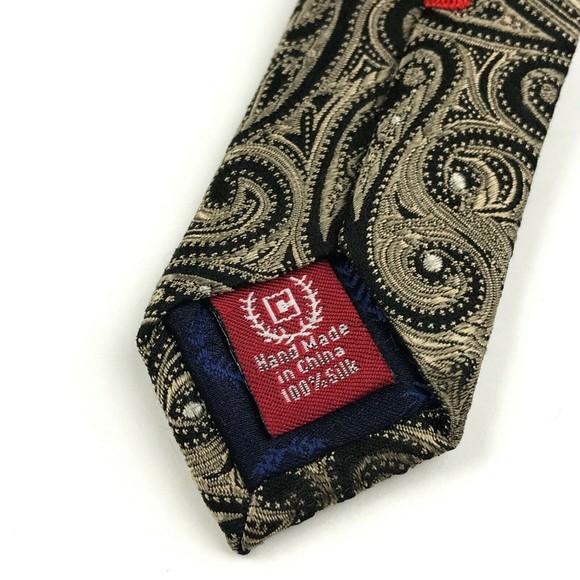 CHAPS Tie Men's 100% Silk Necktie Designer PAISLEY Black Tan Classic Wide 57.5" - Picture 8 of 10